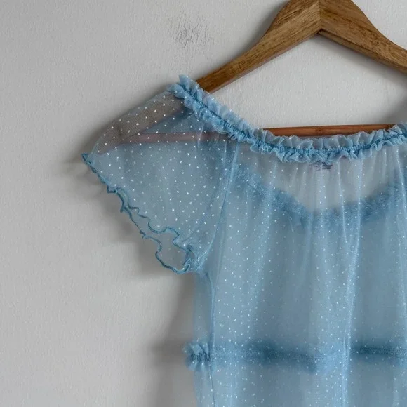 Vintage Y2K Victoria's Secret Blue Polka Dot Mesh Top Size Small - Picture 7 of 10